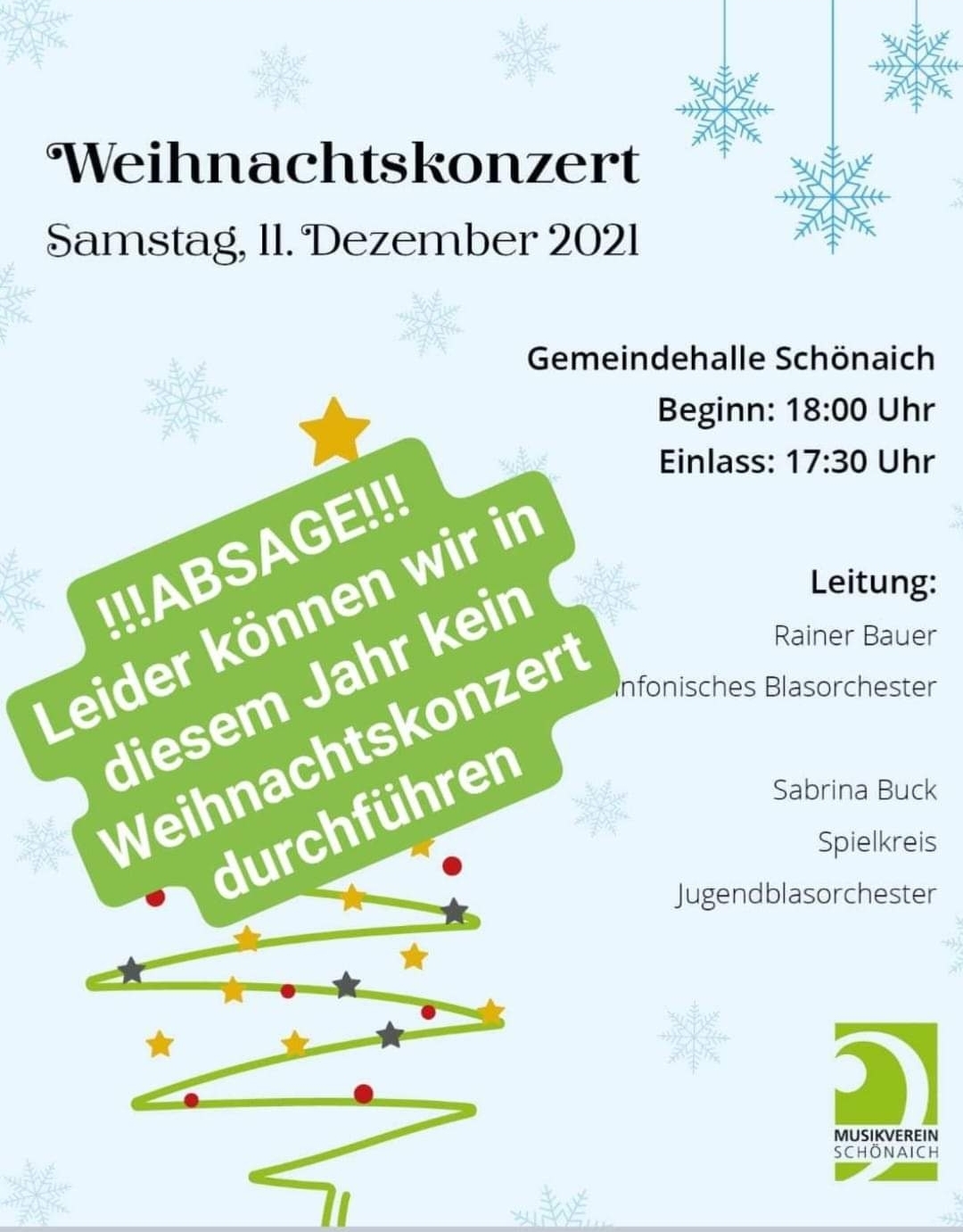 Weihnachskonzert am 11.12.2021 abgesagt